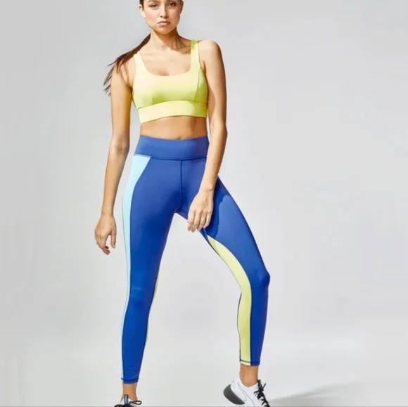 Michi Canyon Colorblock Compression Leggings Blue Yellow Small Luxury Activewear - Picture 12 of 12